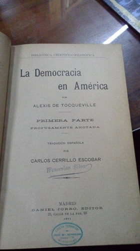 Libro La Democracia En América 2 Tomos Tocqueville 0