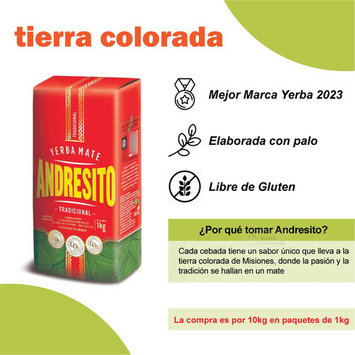 Yerba Mate Andresito Tradicional 1kg Pack X10 Unidades 1