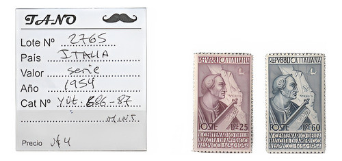 Lote2765 Italia Serie Completa Año 1954 Yvert# 686-87 Mint 0