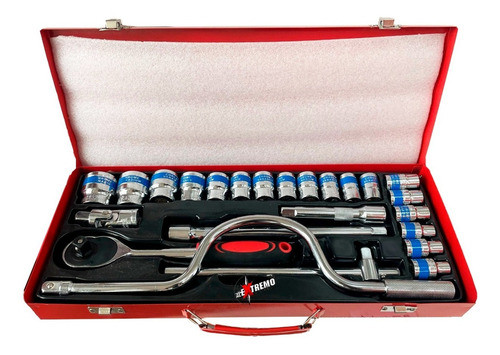 Juego Tubo Dado 1/2 24 Pcs 10 A 32mm Caja Metal Taller Auto 0