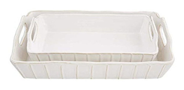 Mud Pie White Baker Juego De 2 Platos, Pequeño 2 3/4  X 11 0