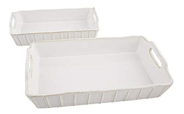 Mud Pie White Baker Juego De 2 Platos, Pequeño 2 3/4  X 11 1