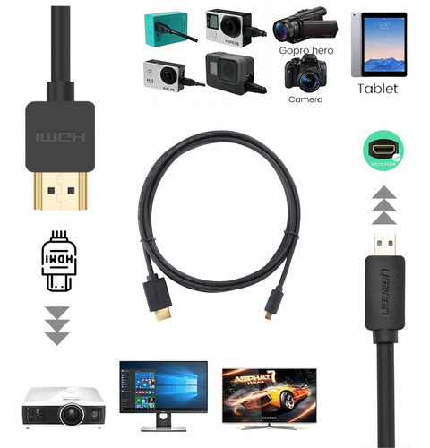 Cable Micro Hdmi A Hdmi 4k @60hz 1.5mts Gopro Raspberry Pi 4 1
