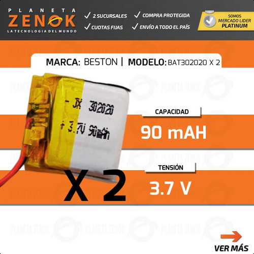 2 Baterias 302020 Beston Litio 3.7v Polímero Li-ion 90mah 1