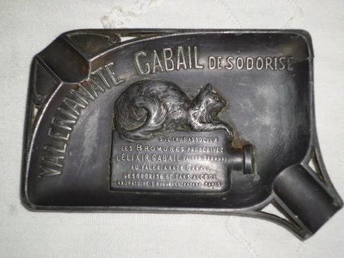 Antiguo Cenicero Despojador Frances Sellado Md Paris Gato 0
