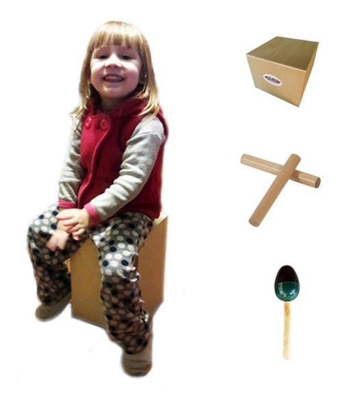 Cajón Peruano Infantil + Tambor + Claves + Maraca Psr 0