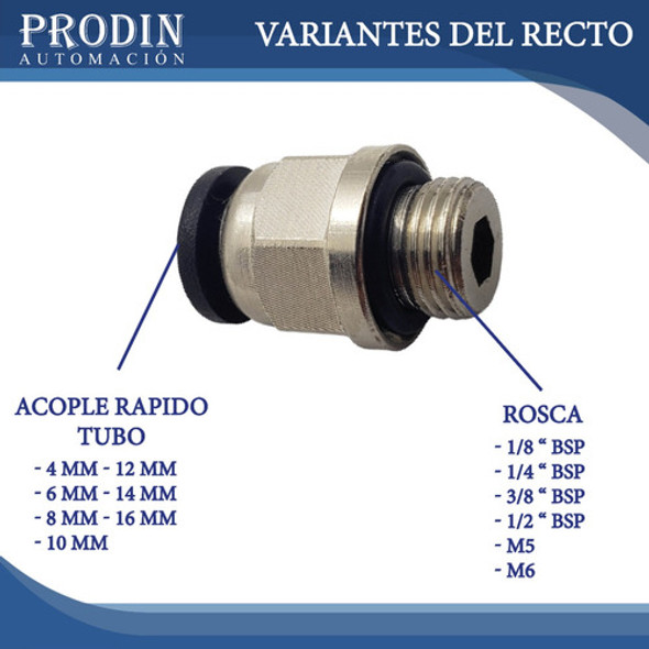 Conector Recto Neumático Rosca Macho M5 X P/ Tubo 4mm 1