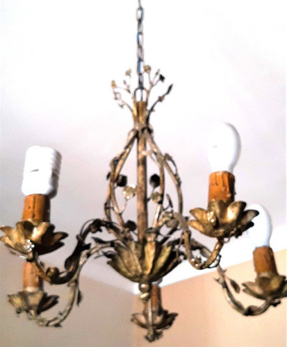 Antigua Araña Bronce Art Nouveau 5 Luces No Envío Olivos 0