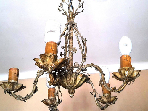 Antigua Araña Bronce Art Nouveau 5 Luces No Envío Olivos 1