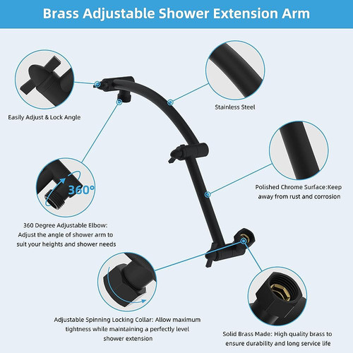 Hibbent All Metal 16'' Shower Head Extension Arm, Solid Bras 1