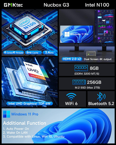 Mini Pc Intel Alder Lake Para Oficina 8gb Ram, 256gb Ssd, 4k 1