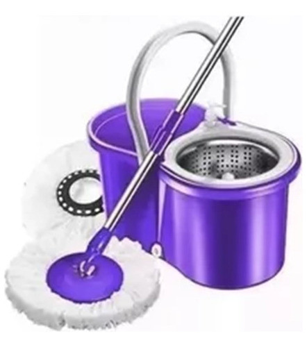 Balde Centrifugo Morado Con 2 Mopas De Repuesto Tambor Acero 1