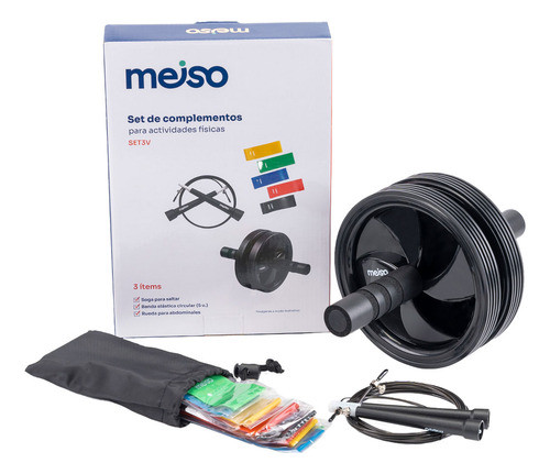 Set Kit Gym Bandas Elasticas X5 + Rueda Abdominales + Soga 1