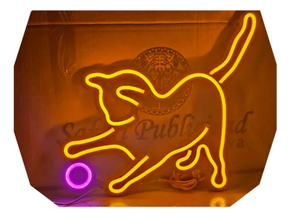Cartel Neón Led Gato Con Pelota - Luminoso - Deco 0