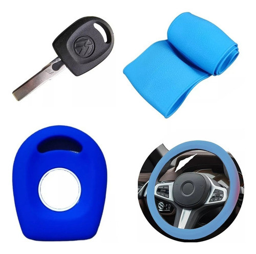 Cubre Volante + Funda Llave Silicona - Vw Suran Fox - Azul 0