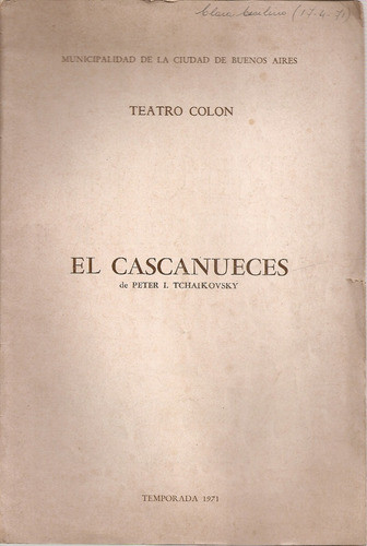 Teatro Colon Programa Temporada 1971 Cascanueces Tchaikovsky 0