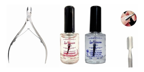 Kit Alicate Corta Cutículas Repujador Aceite Y Removedor 0