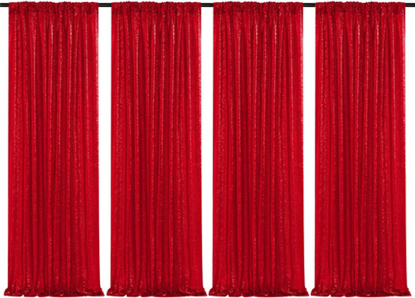 Telón De Fondo De Lentejuelas Rojas, 4 Piezas, 2 Pies X 8 De 0