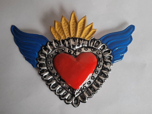 Corazon Mexicano Milagritos Repujado Aluminio Decoración 0
