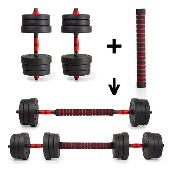 Kit 30 Kg Barra + Mancuerna Entrenamiento Disco Forrado 30kg 0