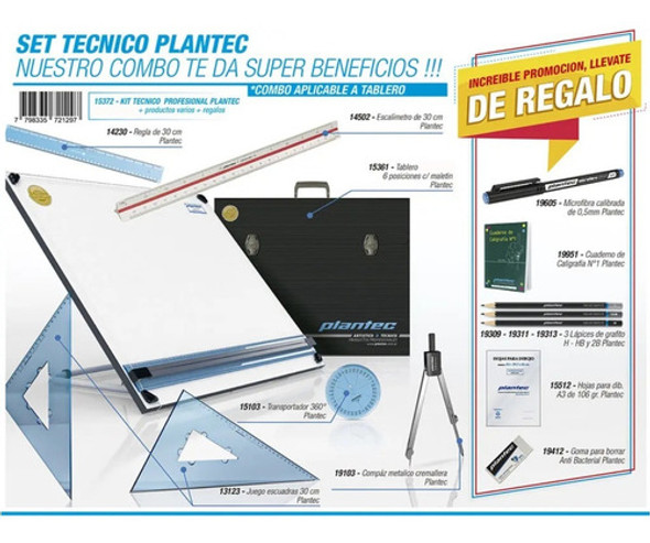 Kit Tablero De Dibujo Plantec40x50 6 Posiciones + Utiles 1
