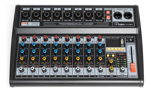 Consola Mixer Parquer Kt08m 8 Canales Efectos Usb Phantom 0