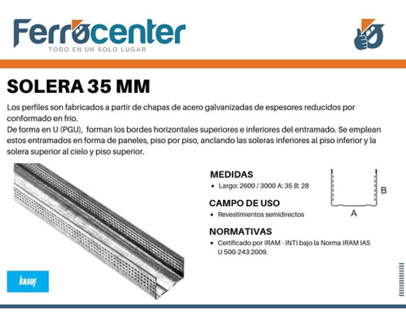 Perfil Solera 35mm P/ Durlock O Knauf Tabiques 1