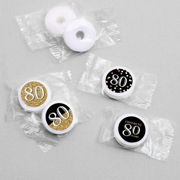 Adulto 80 Cumpleaños - Oro - Round Candy Sticker Party Favor 1