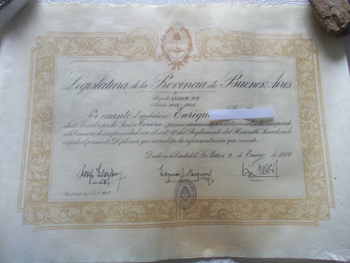 Diplo1- Diploma Senador Prov. Bs. As. Año 1942 1