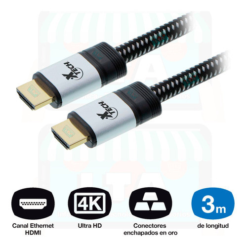 Cable Hdmi 2.0 Xt30 Blindado Oro 24k Uhd 4k 60hz 3d 3 Metros 1