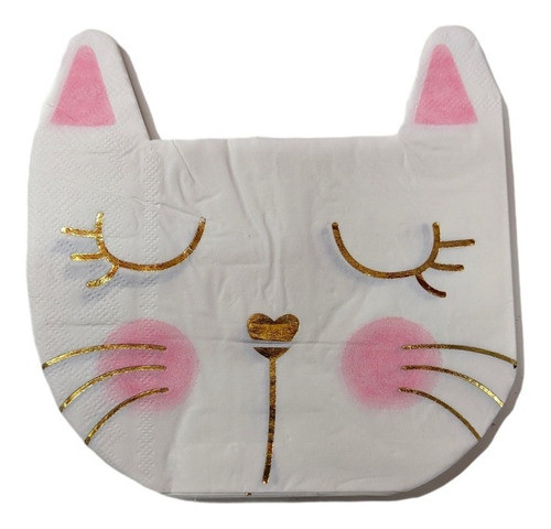 Servilletas Gato Gatita Kitty Princesa Dorado X12 Unidades 0