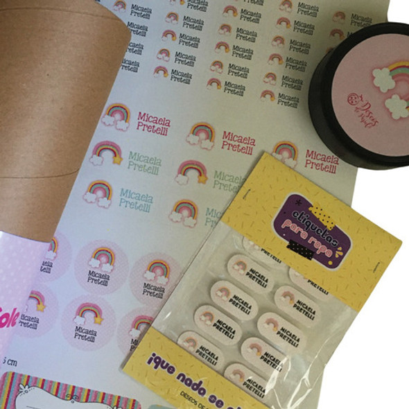 Combo 32 Etiquetas Para Ropa + Stickers Utiles Escolares 1