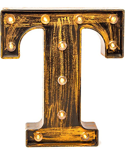 Letra Grande De Marquesina Con Luces Vintage Oro Letra T 0