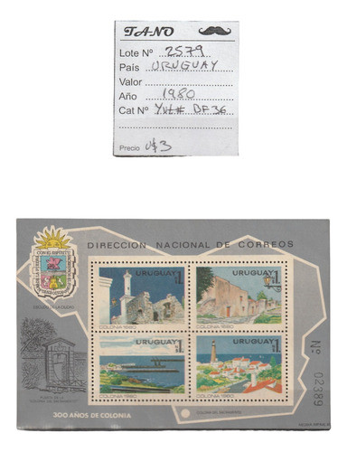 Lote2579 Uruguay Hb Año 1980 Aniv. Colonia Yvert# Bf36 1