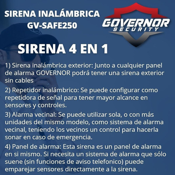 Sirena Exterior 100% Libre De Cables Inalambrica Governor250 1