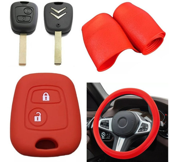 Cubre Volante + Funda Llave Silicona - Citroen C3 - Rojo 0