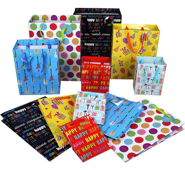 12 Pc Bolsas De Regalo De Cumpleaños, Grande, Mediano Y Pequ 0
