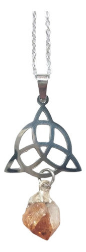 Triqueta Trisquel Wicca Con Cuarzos, Dije Y Cadena De Acero 0