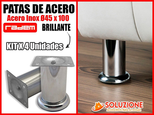 Pata Bajo Mesada Redonda Cromo 100 Mm X 4 Unidades 1
