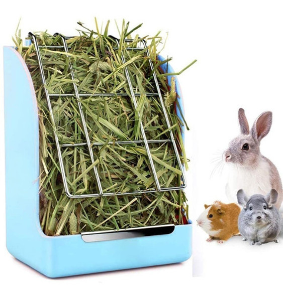 Comedero De Plastico Cobayos Hamsters Conejos Pasto Azul 0