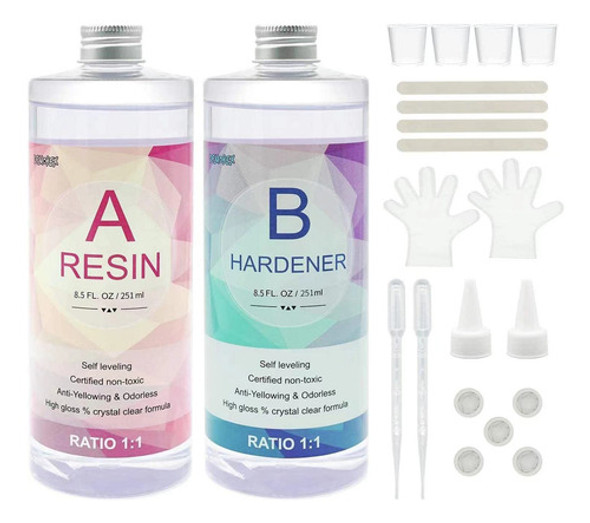 Kit De Resina Epoxi Transparente Mejorada De 251ml C/u 0