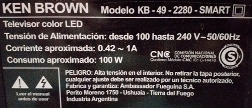 Botonera Receptor Cr Parlantes Tv Ken Brown Kb 49 2280 Smart 1