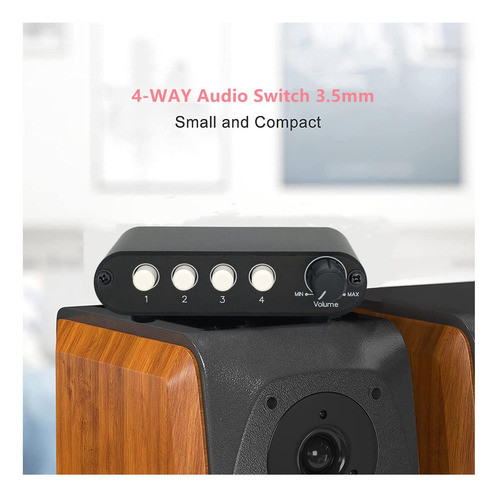 Tenealay Conmutador De Audio Estéreo De 4 Vías Y 3,5 Mm De 1 1