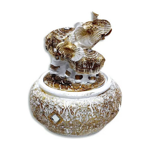 Elefante Decorativo Crema Con Baúl Tipo Cofre En Resina 0