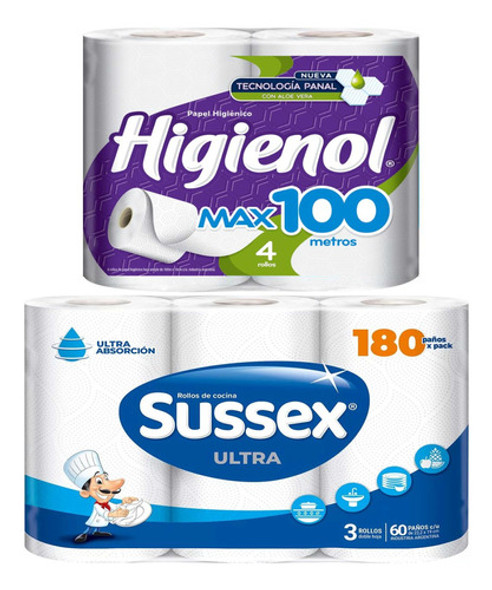 Combo Papel Higienol X5 + Rollo De Cocina Sussex Premium X5 0