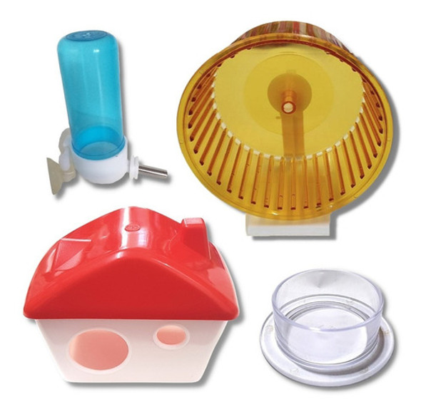 Kit Casa Casita Bebedero Rueda Comedero Hamster Marca Epe 0