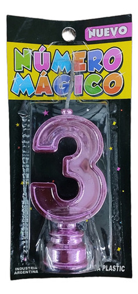 Vela Numero Metalizada Rosa N°3 0
