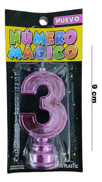 Vela Numero Metalizada Rosa N°3 1