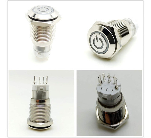 Boton Pulsador Bloqueo 16mm 3a/12v Led Blanco Acero Inox 1