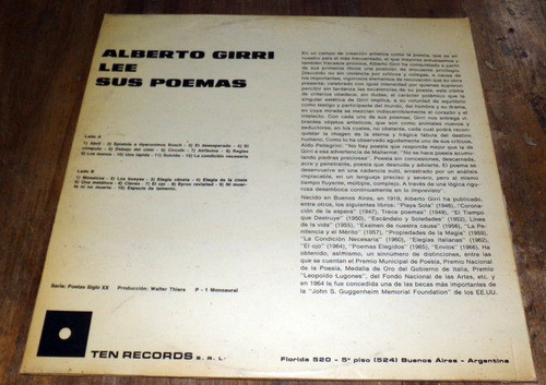 Alberto Girri - Lee Sus Poemas Vinilo Lp Kktus 1